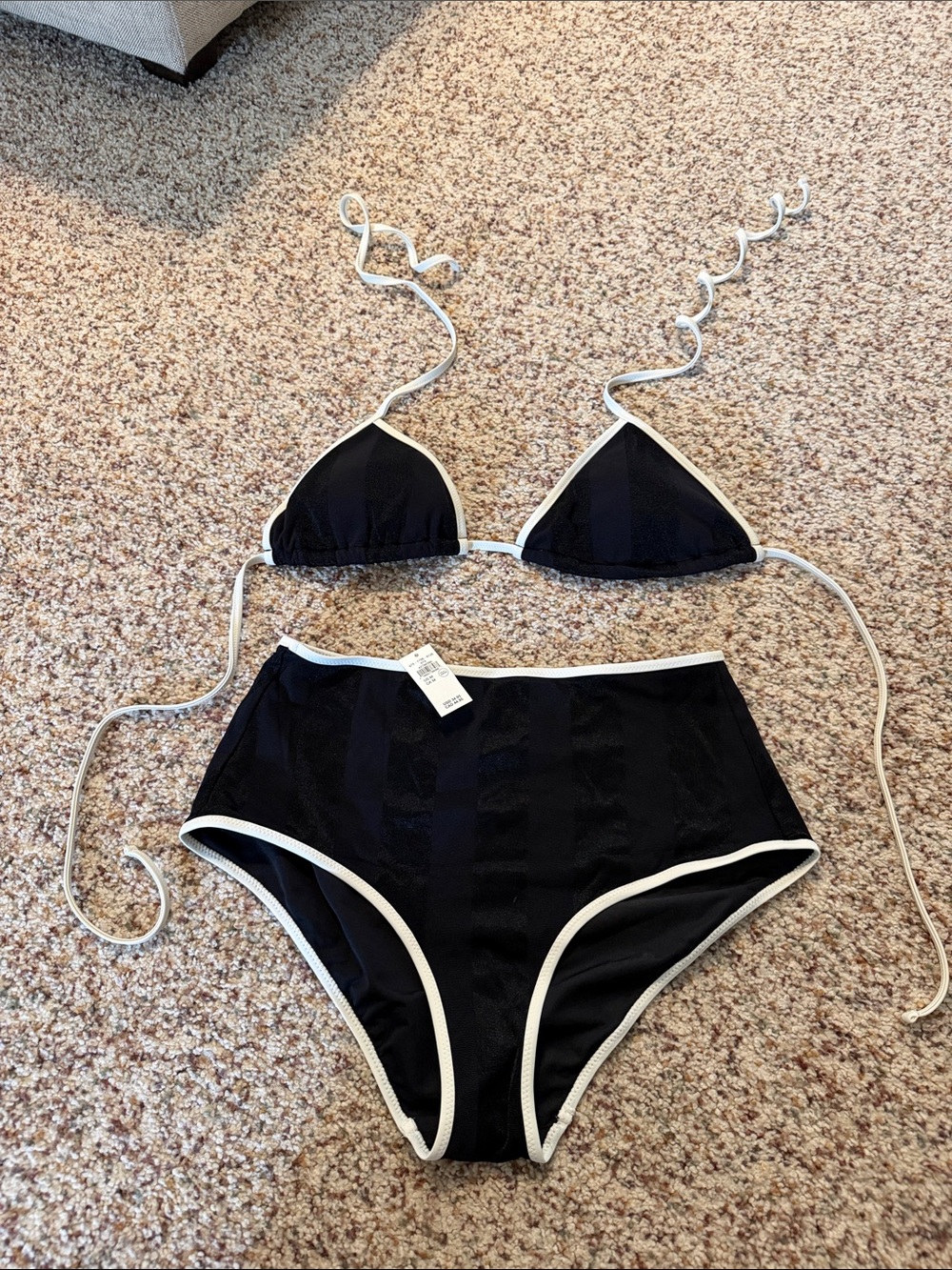 Aerie Black High-Waist Bikini with White Trim NWT